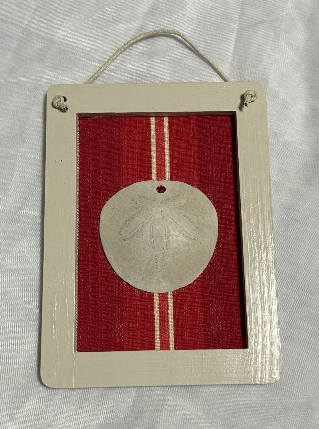 Sand Dollar Seashell Handmade Art Beach House Ocean Red Decor On Wood Plaque