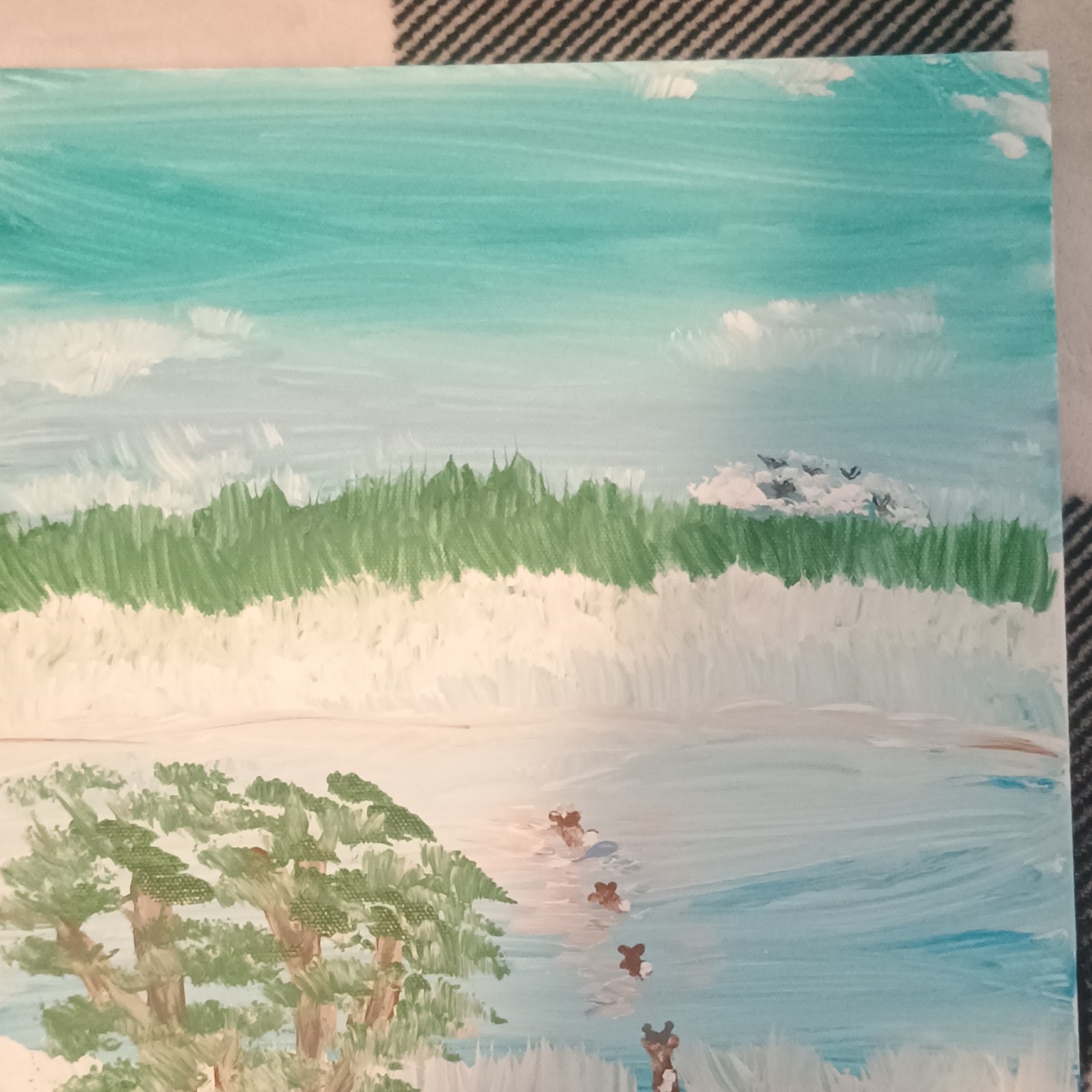 Original Impressionism Acrylic Painting on Canvas – Landscape, Trees, Water Art