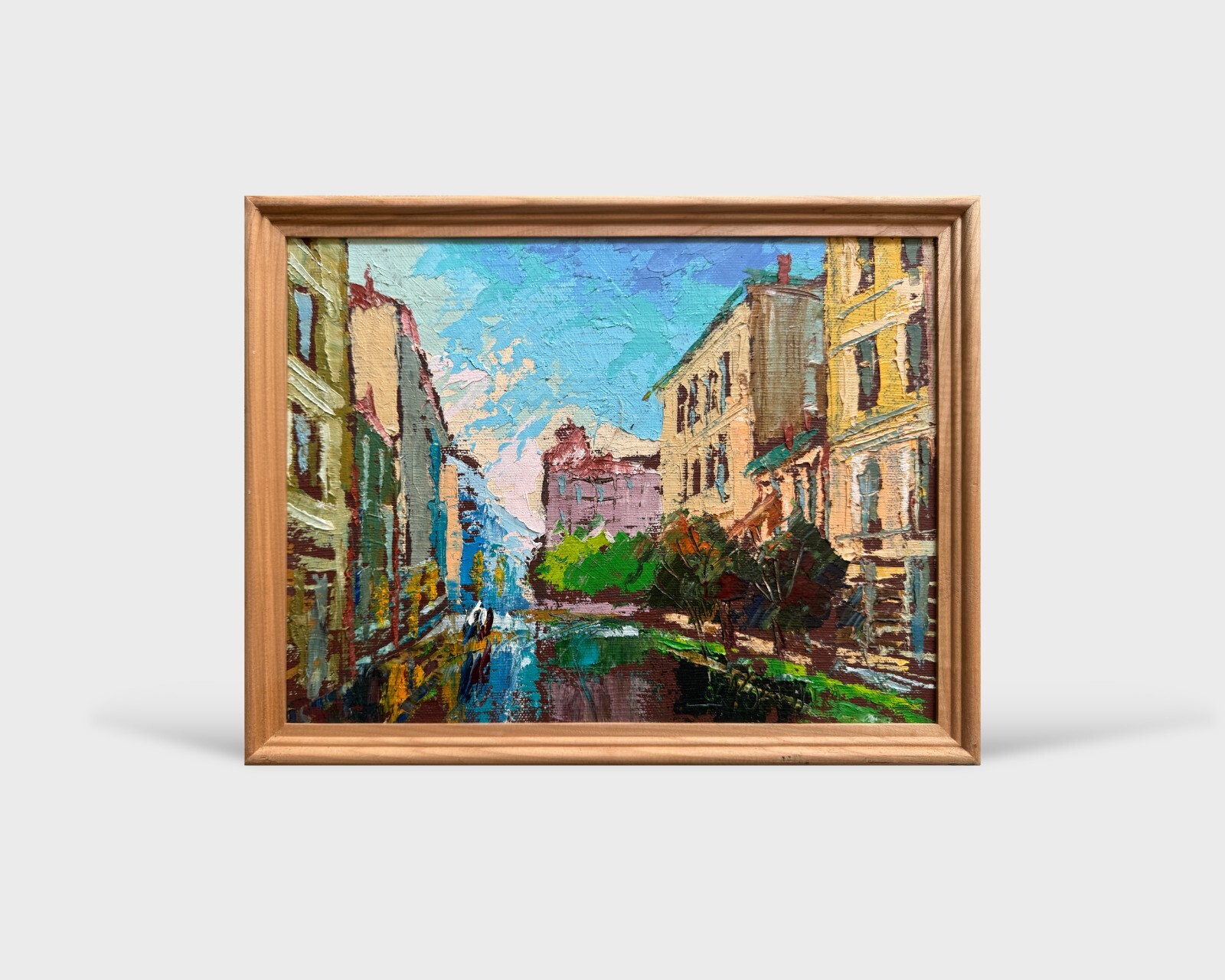 Oil painting Street after rain Ukrainian painter Canvas Frame original cityscape