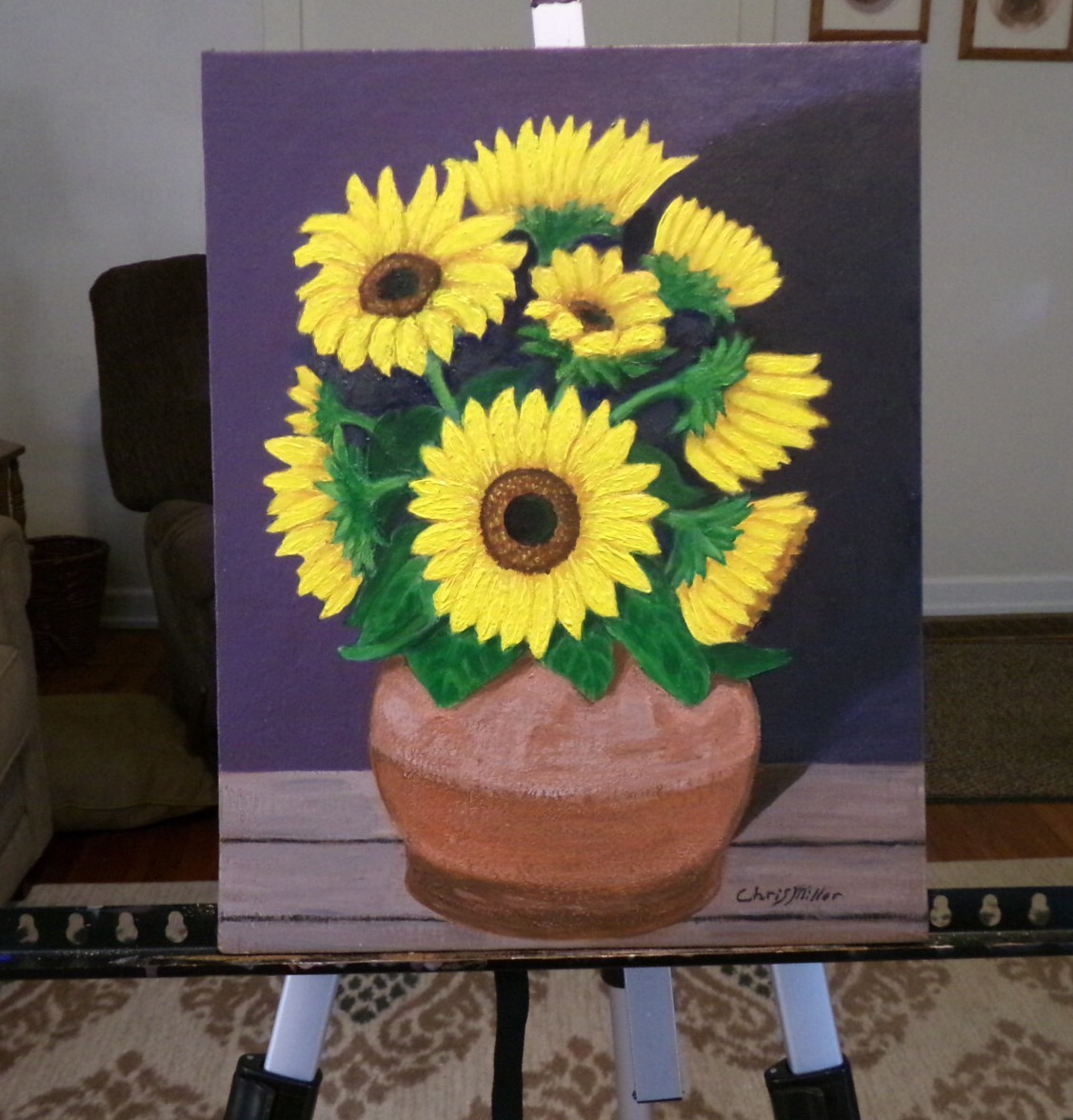 Original Acrylic Painting Sunflowers Impressionist 12×15 Framed Modern Art Decor