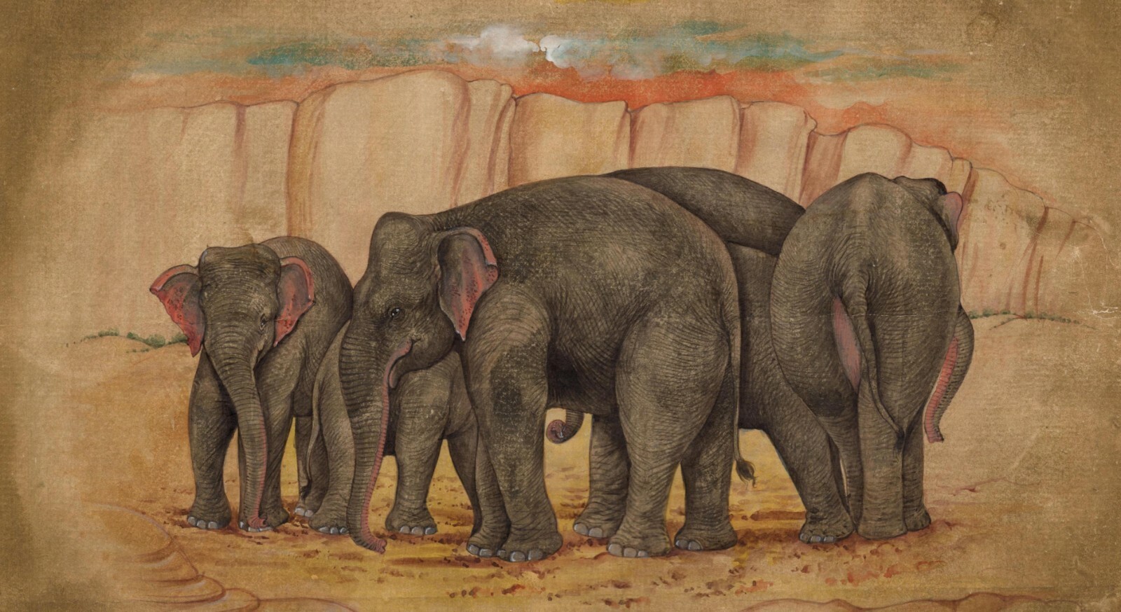 Indian Elephant Painting Handmade Nature Wild Life Animal Decor Miniature Art