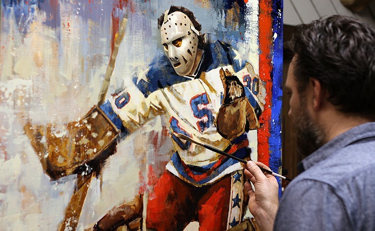 Original Oil Painting of Miracle on Ice Team USA Hockey Goalie Jim Craig