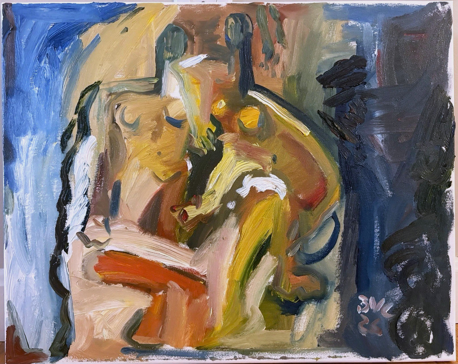Cubist Figures In Interior Oil Painting On Canvas 16”x20” Original Signed Art