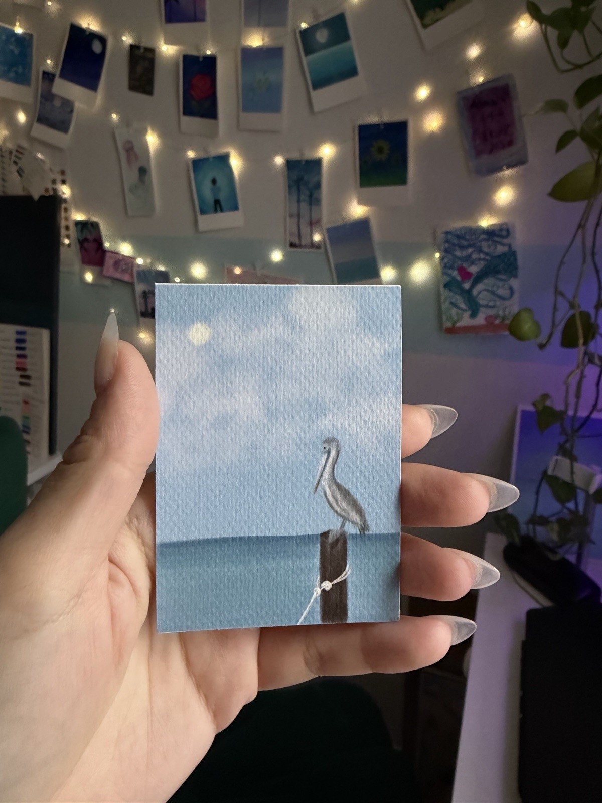 ACEO Digital Art Print Pelican by The Sea Coastal Ocean Mini Art Card 2.5×3.5