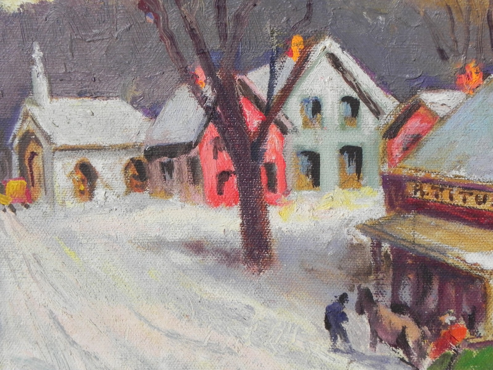 New England winter painting naive impressionist 1979 signed Titus poss. Vermont