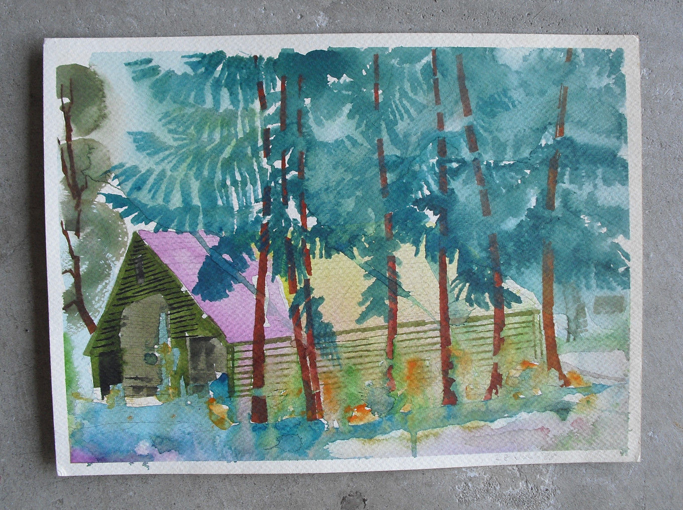 Original Watercolor Painting – Log Cabin in the Woods