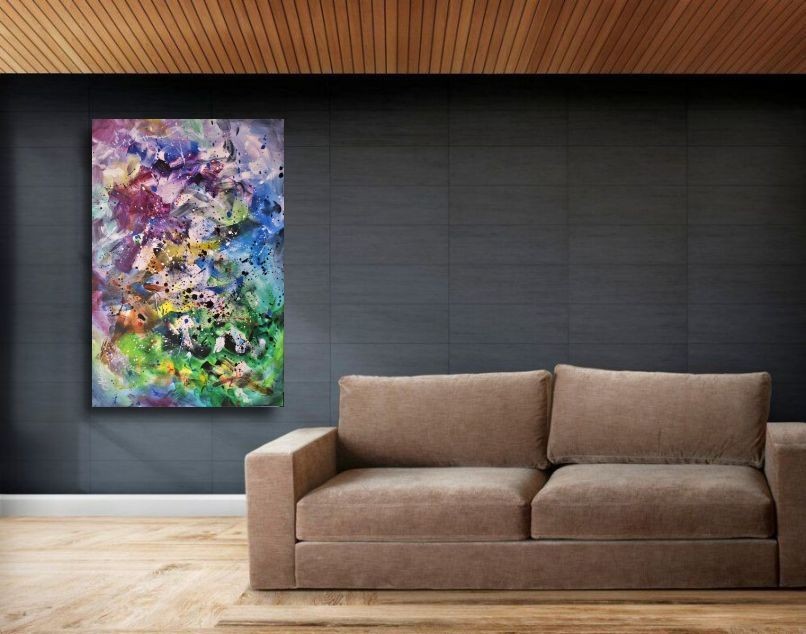 multi color art M. Lang modern contemporary original painting stretched canvas