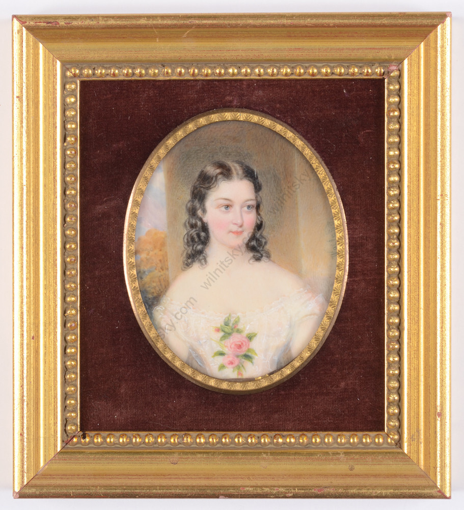 Friedrich Wailand (1821-1904) «Young lady in white», high quality miniature