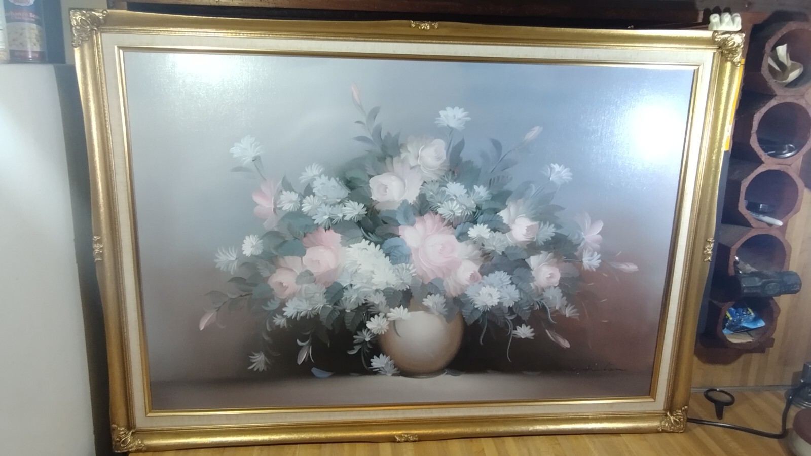 S. Hilton Framed Floral Oil Painting On Canvas,Roses,Daisies,40×28!