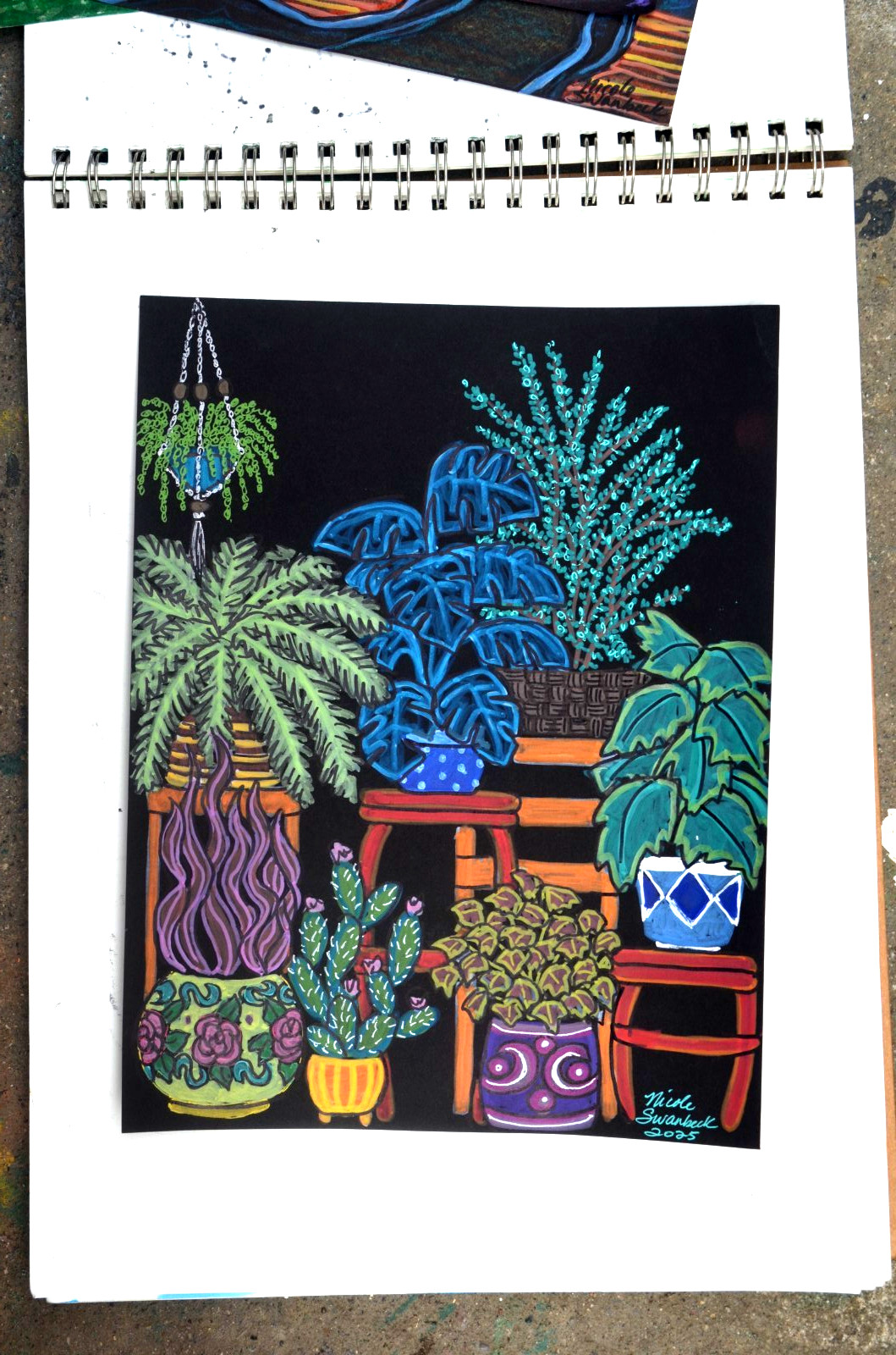 Acrylic Painting House Plants Garden Original Art Signed 8.5 x 11