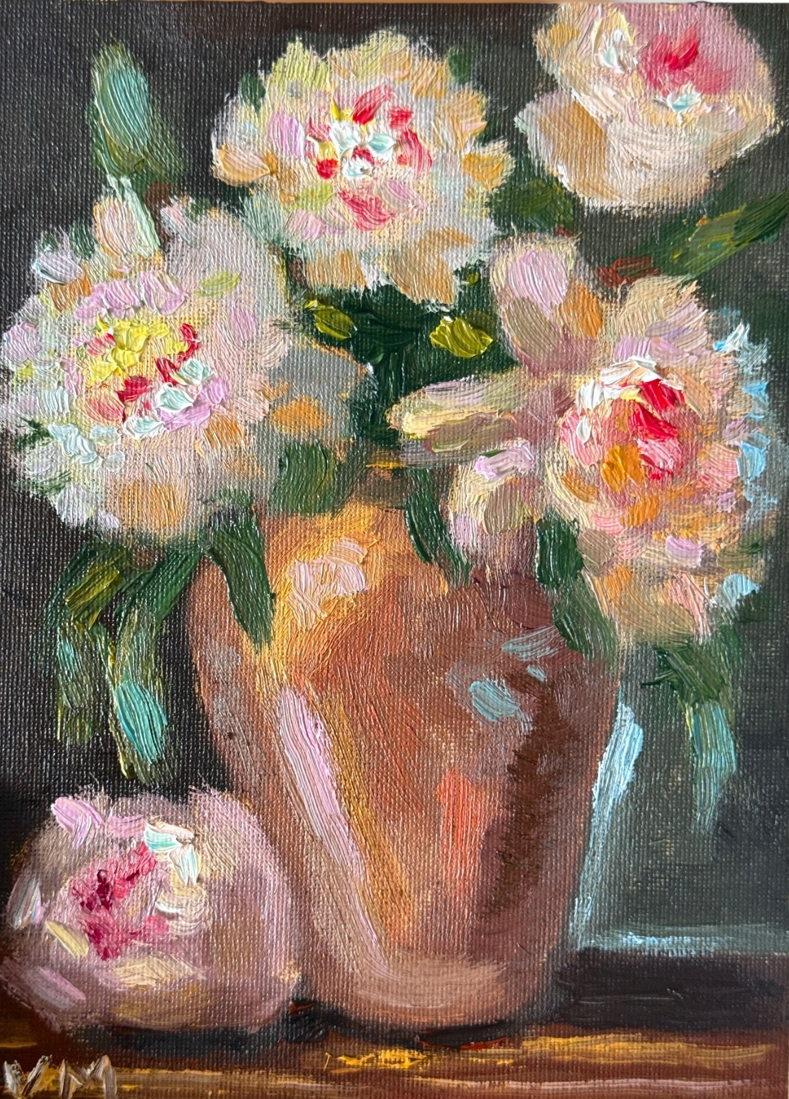Flowers Oil Painting Original Canvas Floral Peony Wall Art Decor signed