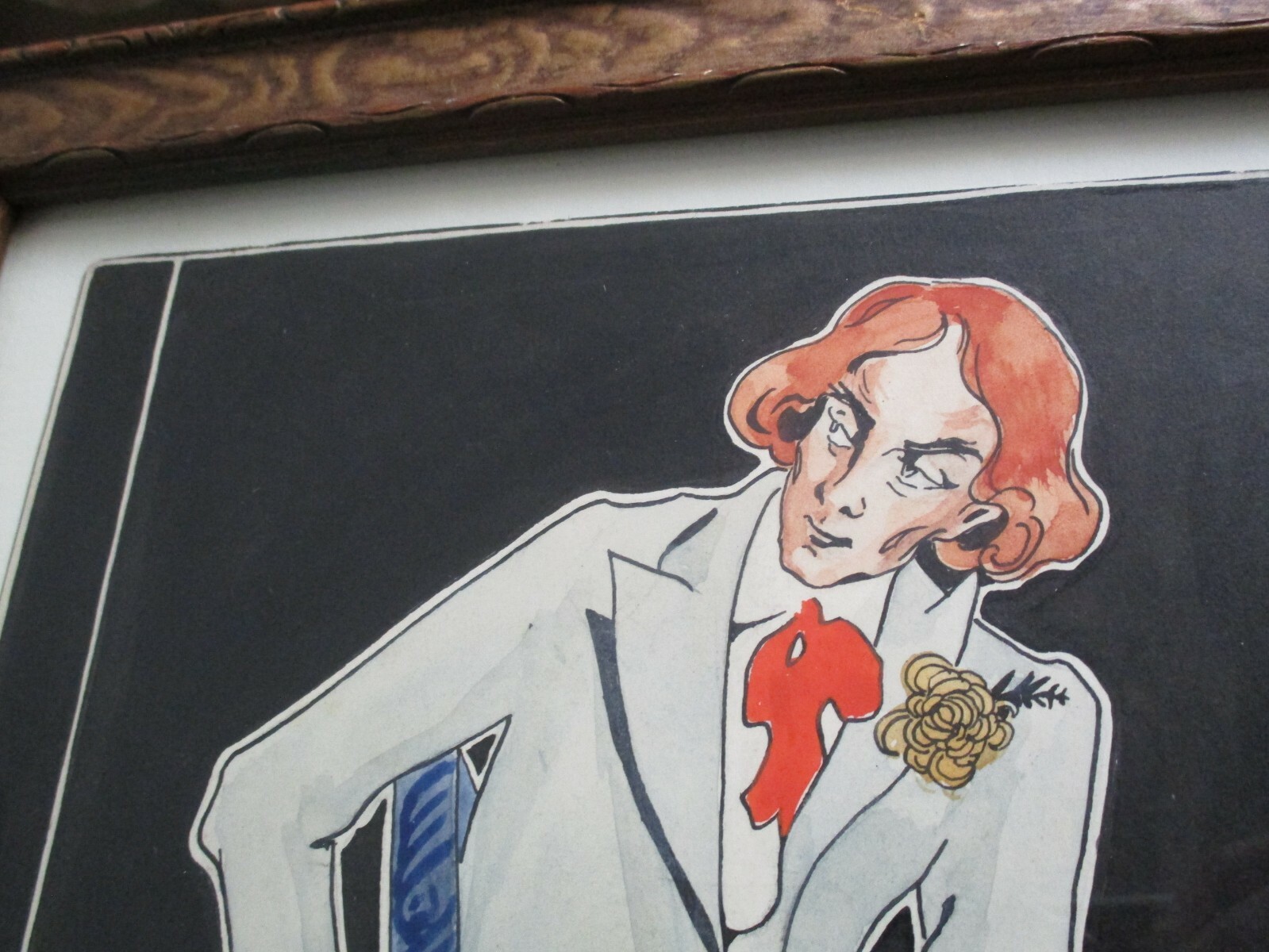 VINTAGE ANTIQUE PAINTING PORTRAIT SMOKING MAN IN SUIT SITTING SMOKING MODERNIST