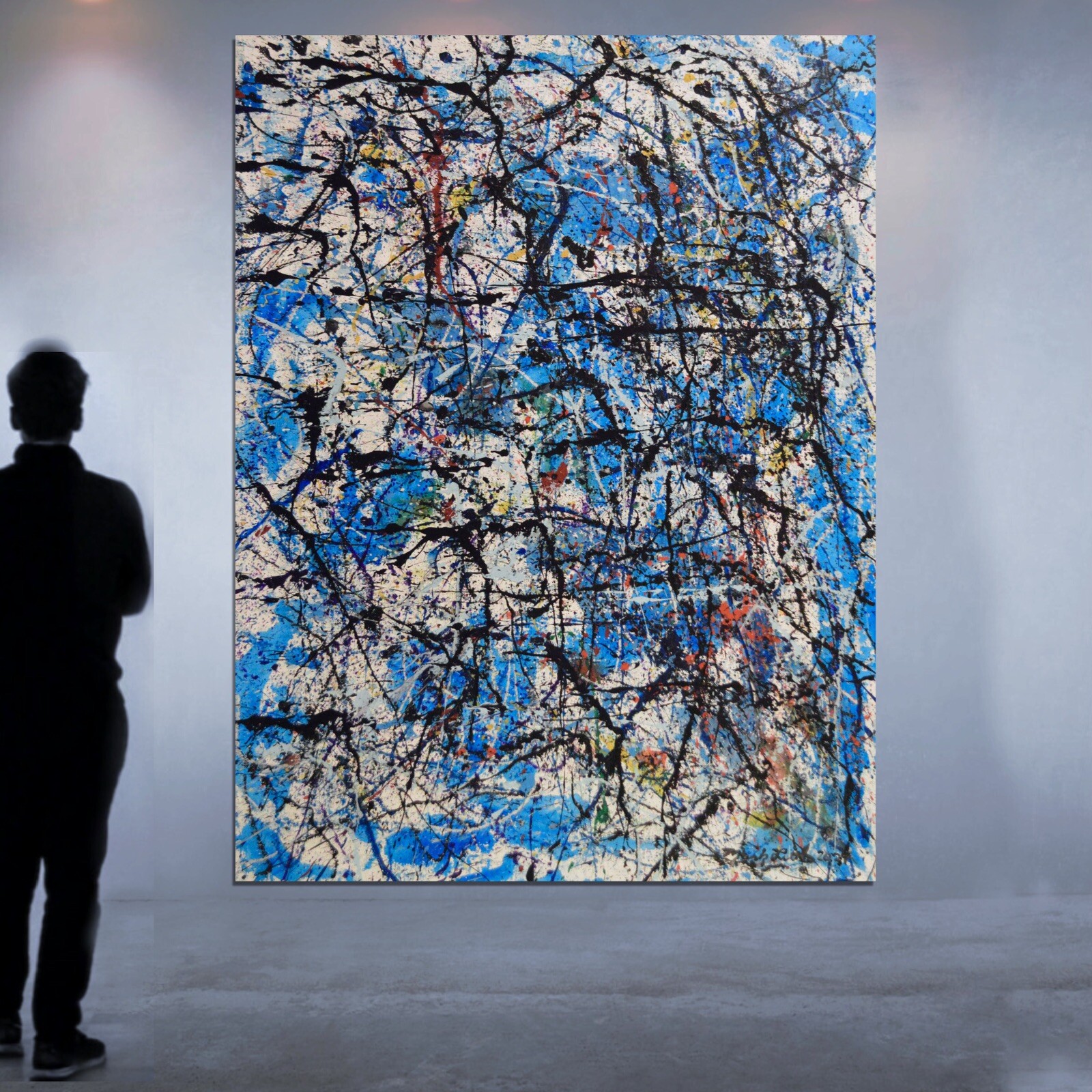 Pollock/Richter style Professional Painting 81” X 62”(6ft 9in)Abstract Modern XL