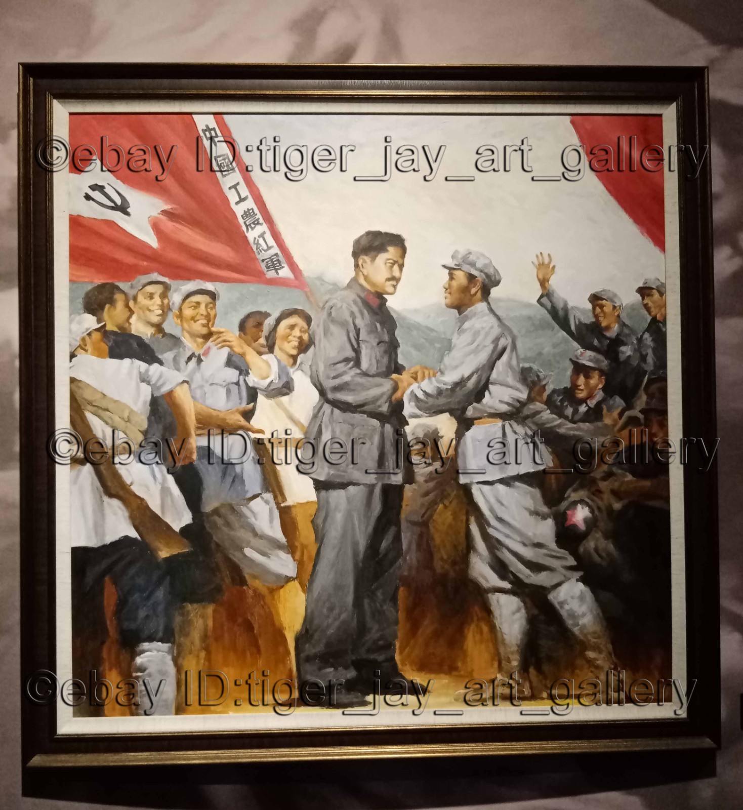 Chinese Civil War Communist Poster PLA Mao and Zhu Meet Jinggangshan A+ Painting