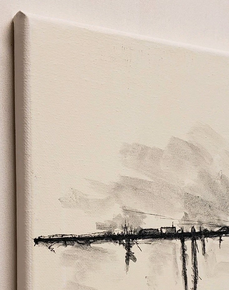 No.664 Original Abstract Minimal Landscape Drawing On Canvas By K.A.Davis
