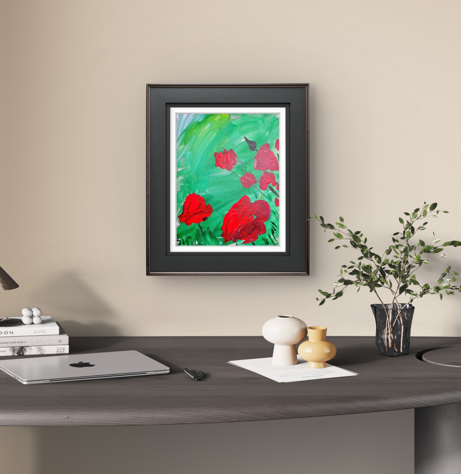 Red Poppy Field: Original Expressionism Acrylic Abstract Canvas.