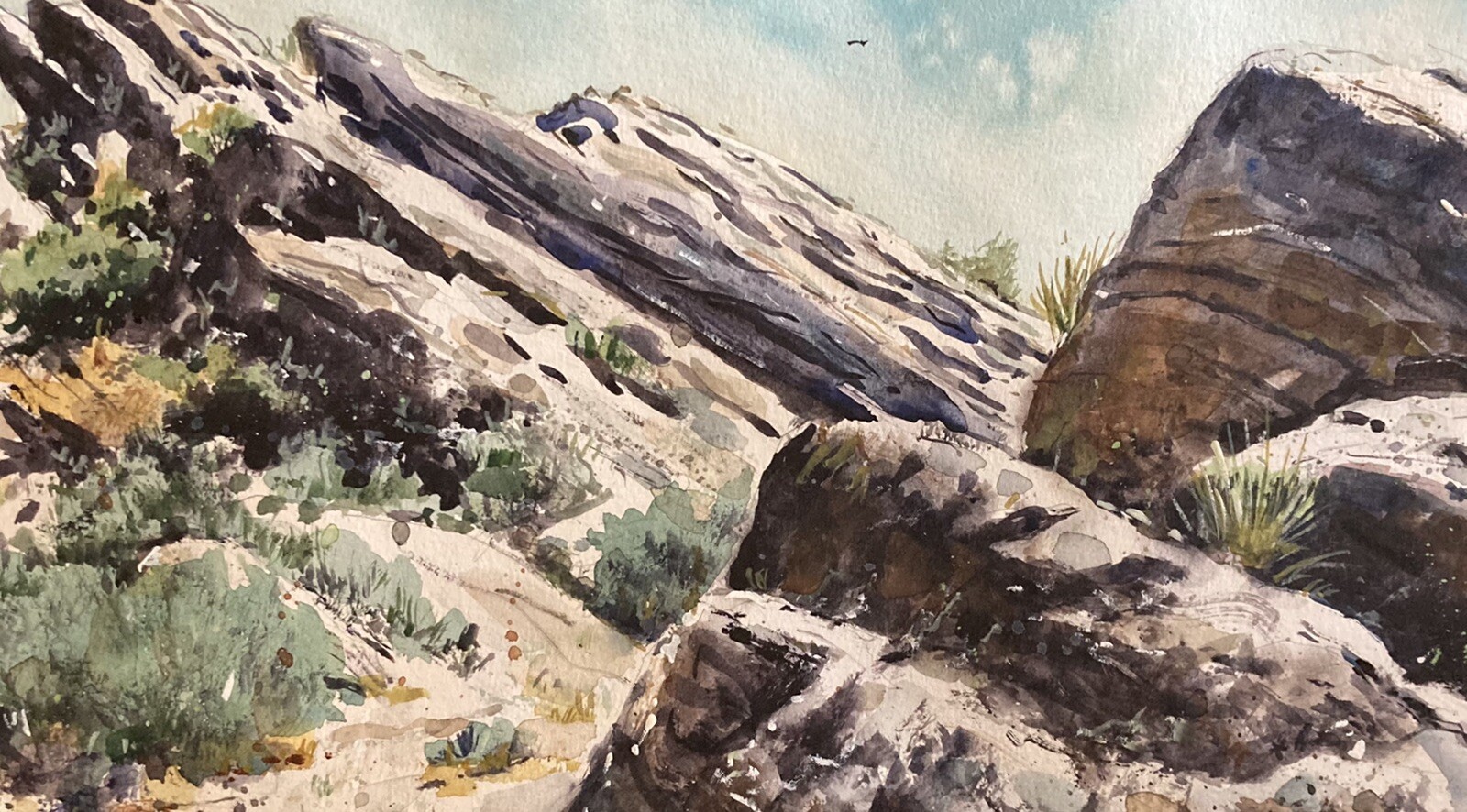 Original Painting in Watercolor «Desert Landscape” 15″x 11» NOT A PRINT
