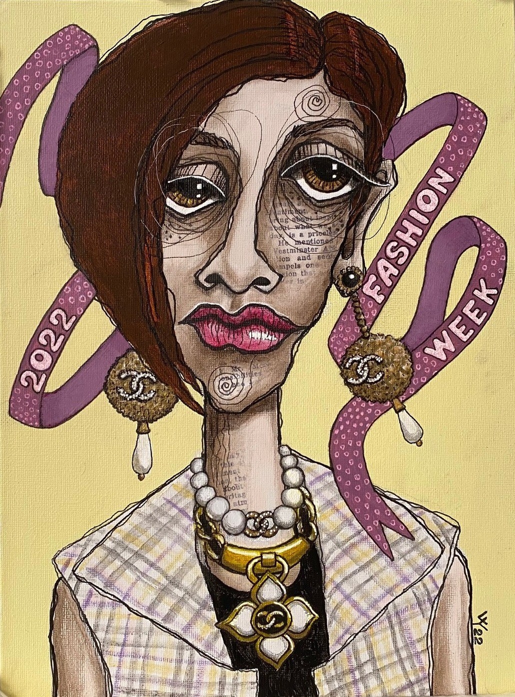 Original Abstract Portrait Mixed Media Painting Fashion Illustration Art 12 x 9″