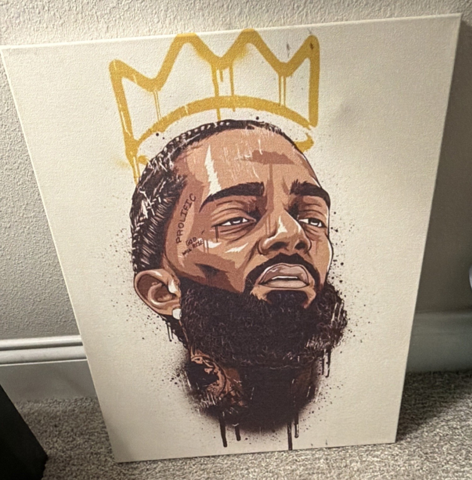 Wall art Canvas Portrait Nipsey Hussle with Gold Crown unframed medium size