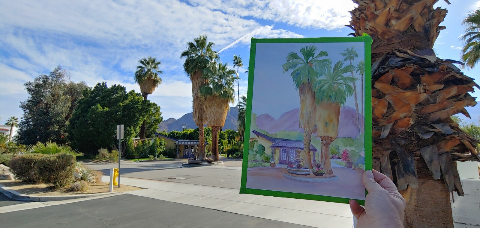 Lavender Bistro Palm Tree Original Watercolor RAMfish Artist La Quinta 9″ X 12″