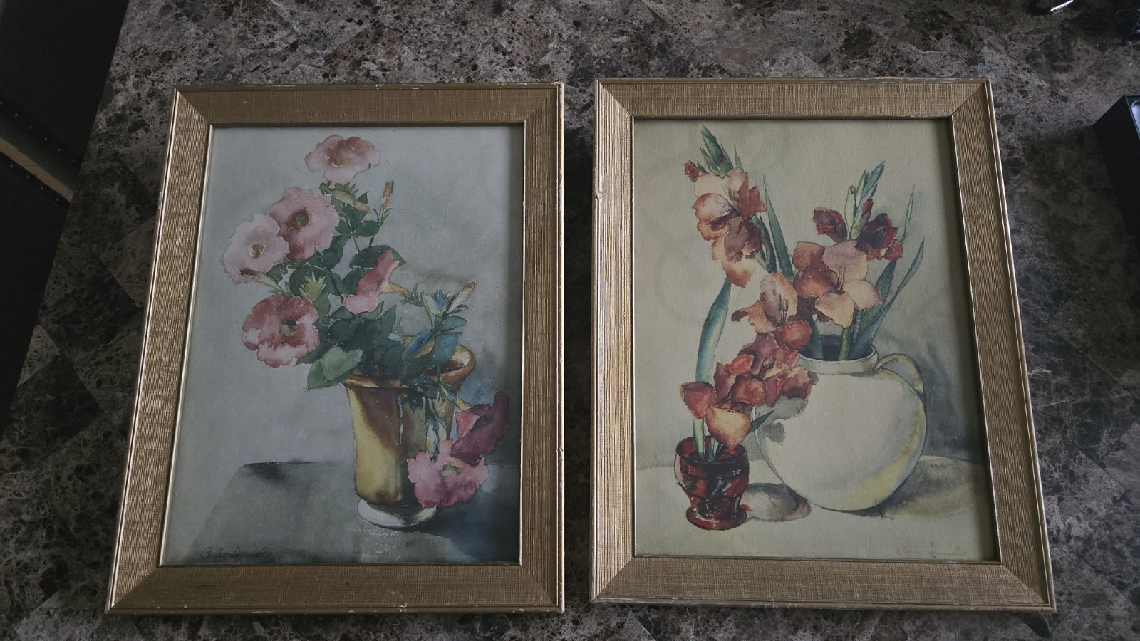 TWO VINTAGE PAUL IMMEL LITHO PRINT OF WATERCOLOR GLADIOLUS & ALLAMANDA FLOWERS