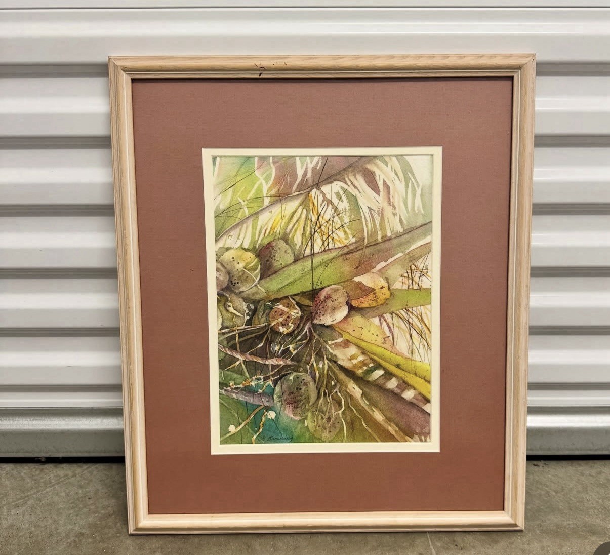 Vintage Coconut Palm Watercolor Original Painting Signed P. Browning Tropical