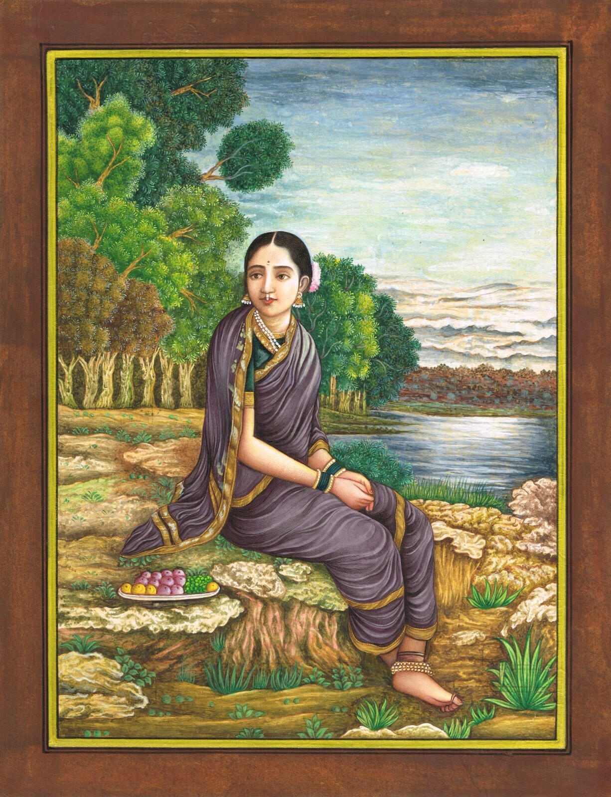 Hand Miniature Painting A Indian Woman Waiting For Someone 10.5×13.5 Inches