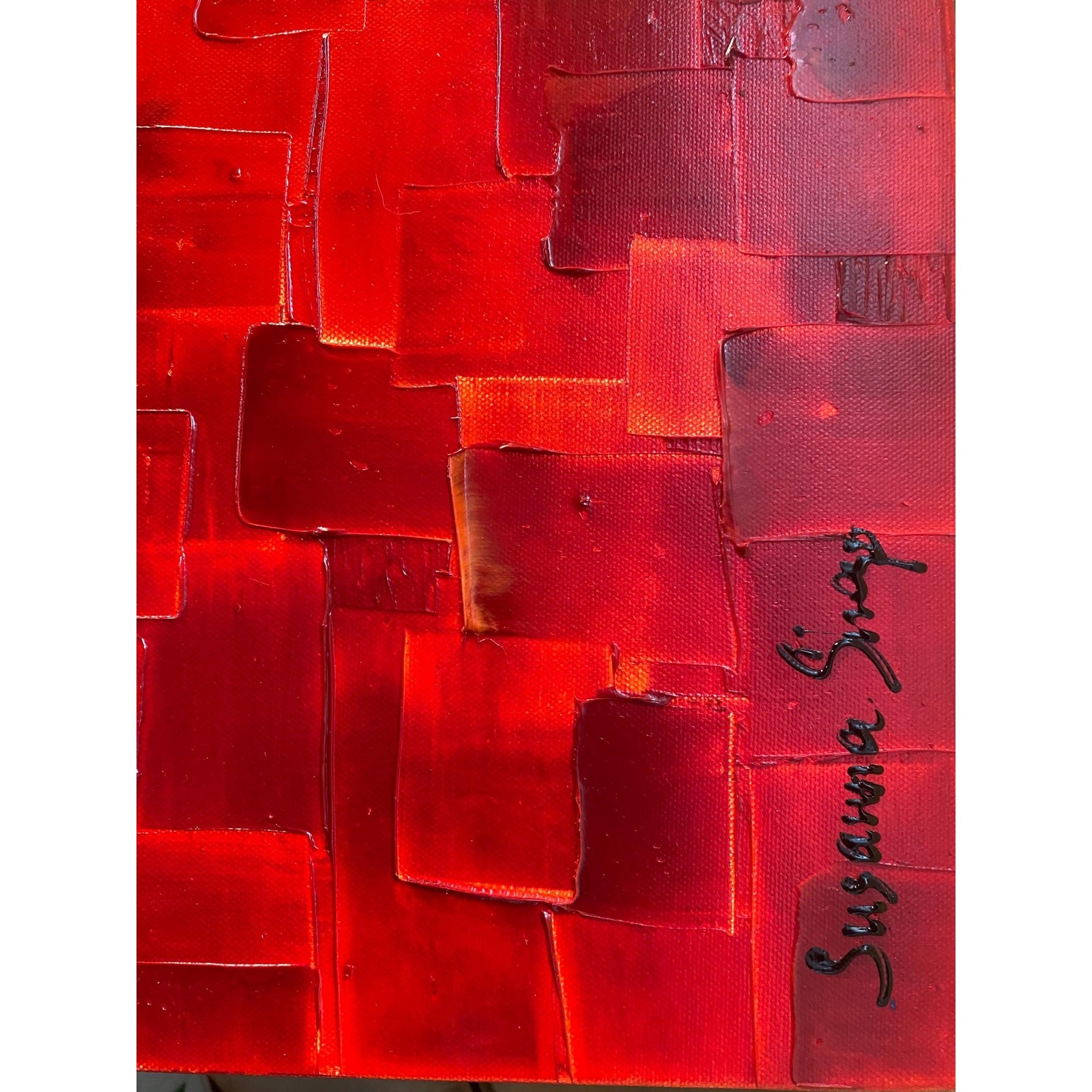 ORIGINAL Large Red Abstract painting, Squares, Geometric Textured Fine Art 48×24