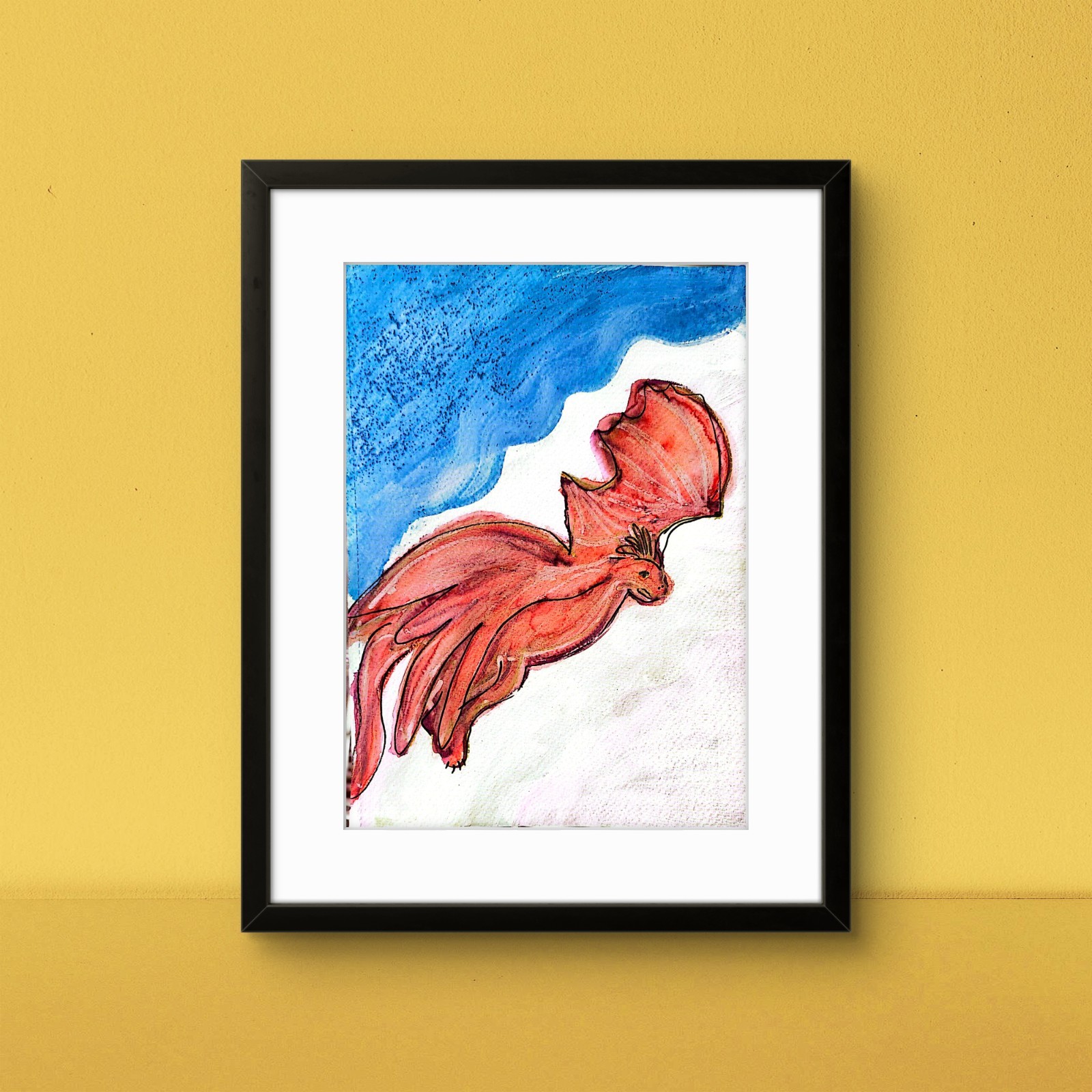 Red Winged Dragon Contemporary Expressionist Original 7×10 Watercolor Painting