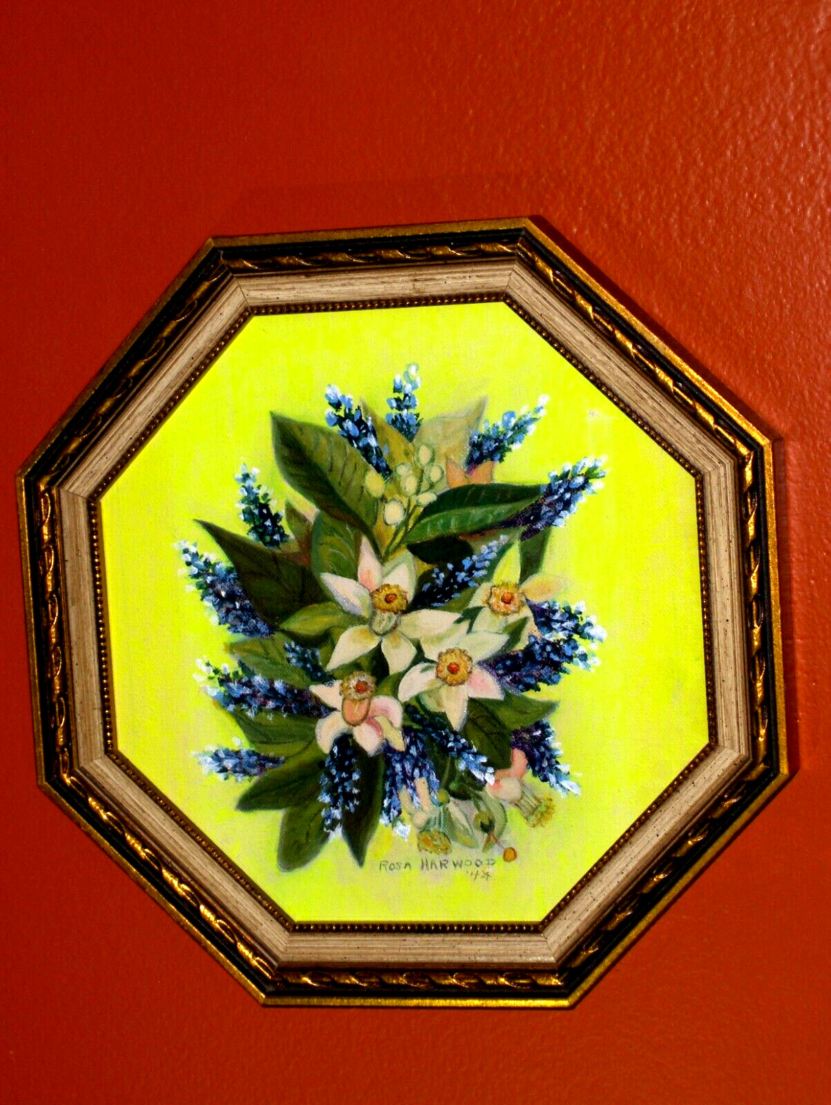ORIGINAL Bluebonnet Royal Bouquet TX Pink Flowers Antique Oil Paining Vintage