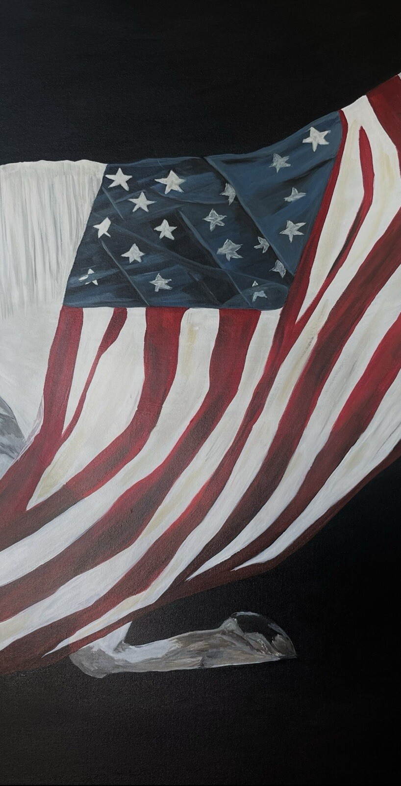 Bowing White Horse W Flag Painting On Canvas By Arkansas Artist Leah j Smith