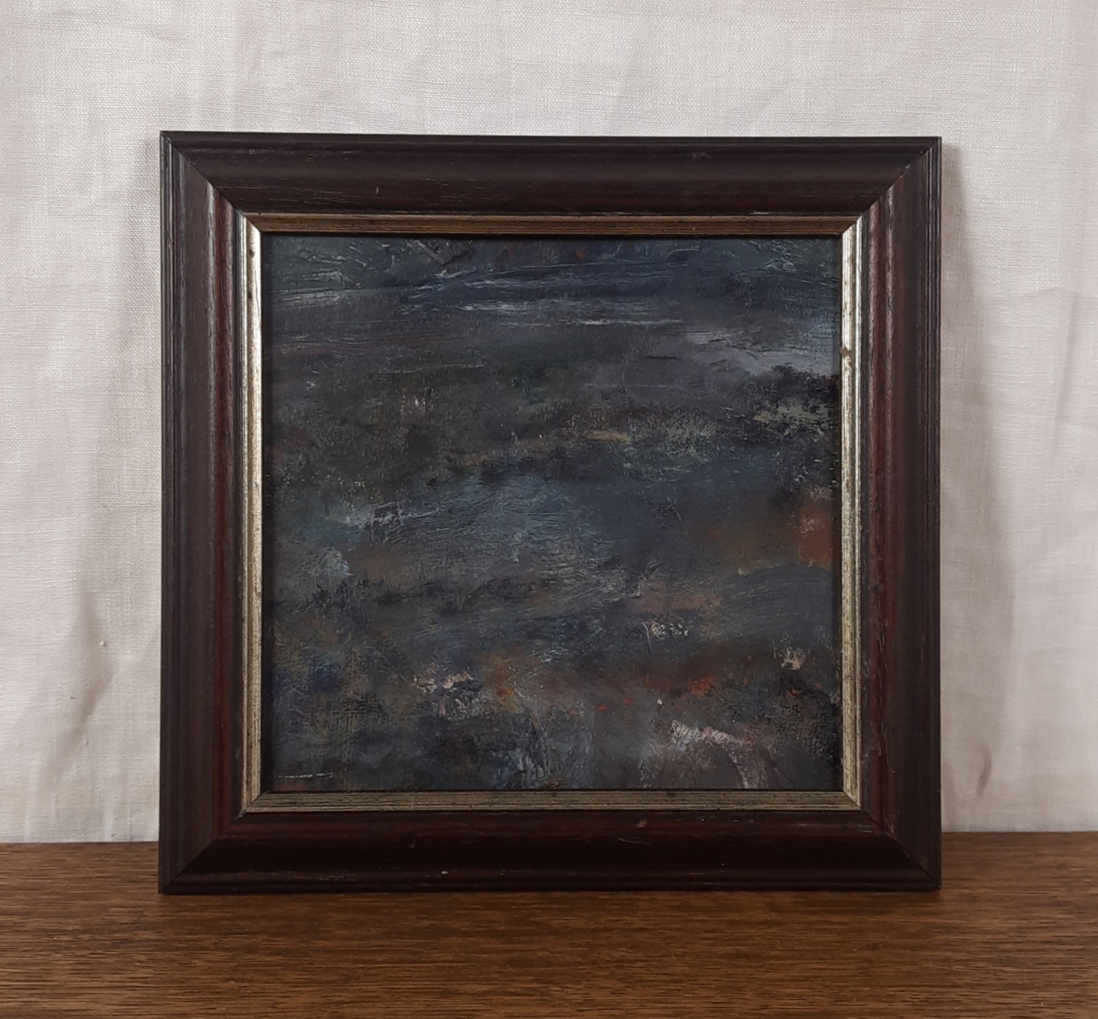 Vintage Abstract Landscape Oil Painting Moody Dark Textured Framed 6×6