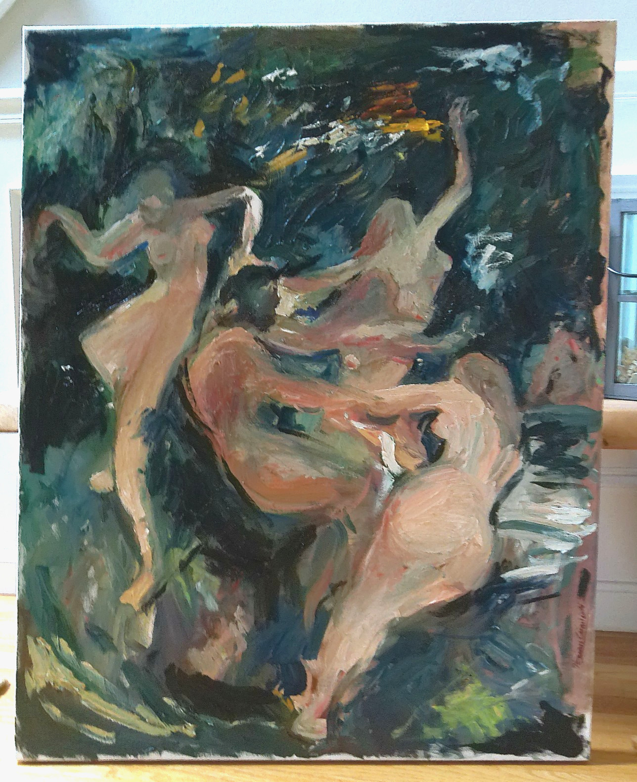 30″x38″ Classical Genre Oil Painting Art Deco Figures in Landscape Huge Canvas