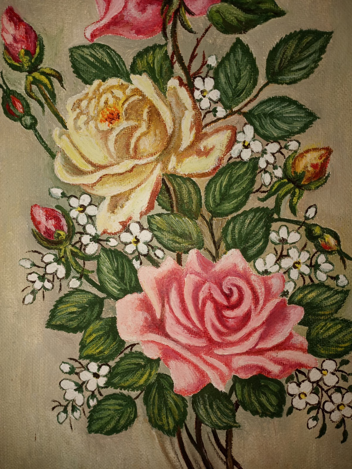 Vtg Original Framed & Signed Still Life Pink Roses Bouquet Oil Painting 11”x14”