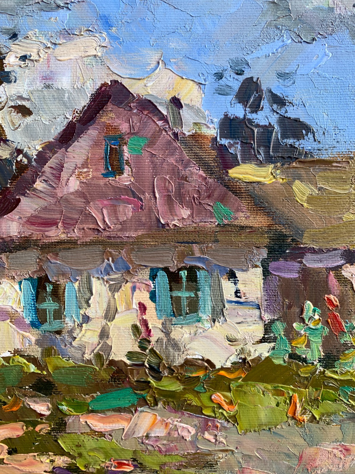 Oil painting Rural garden Ukrainian painter canvas Unframed original landscape