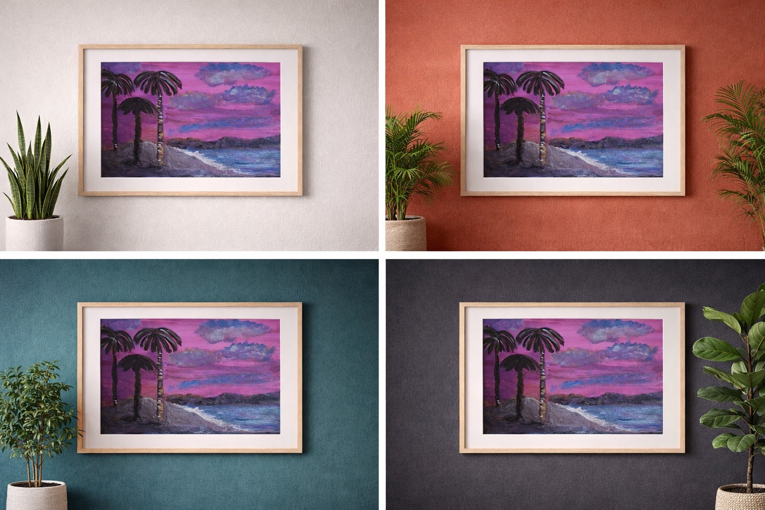 Tropical Sunset Beach Painting 11×14 Original Acrylic.