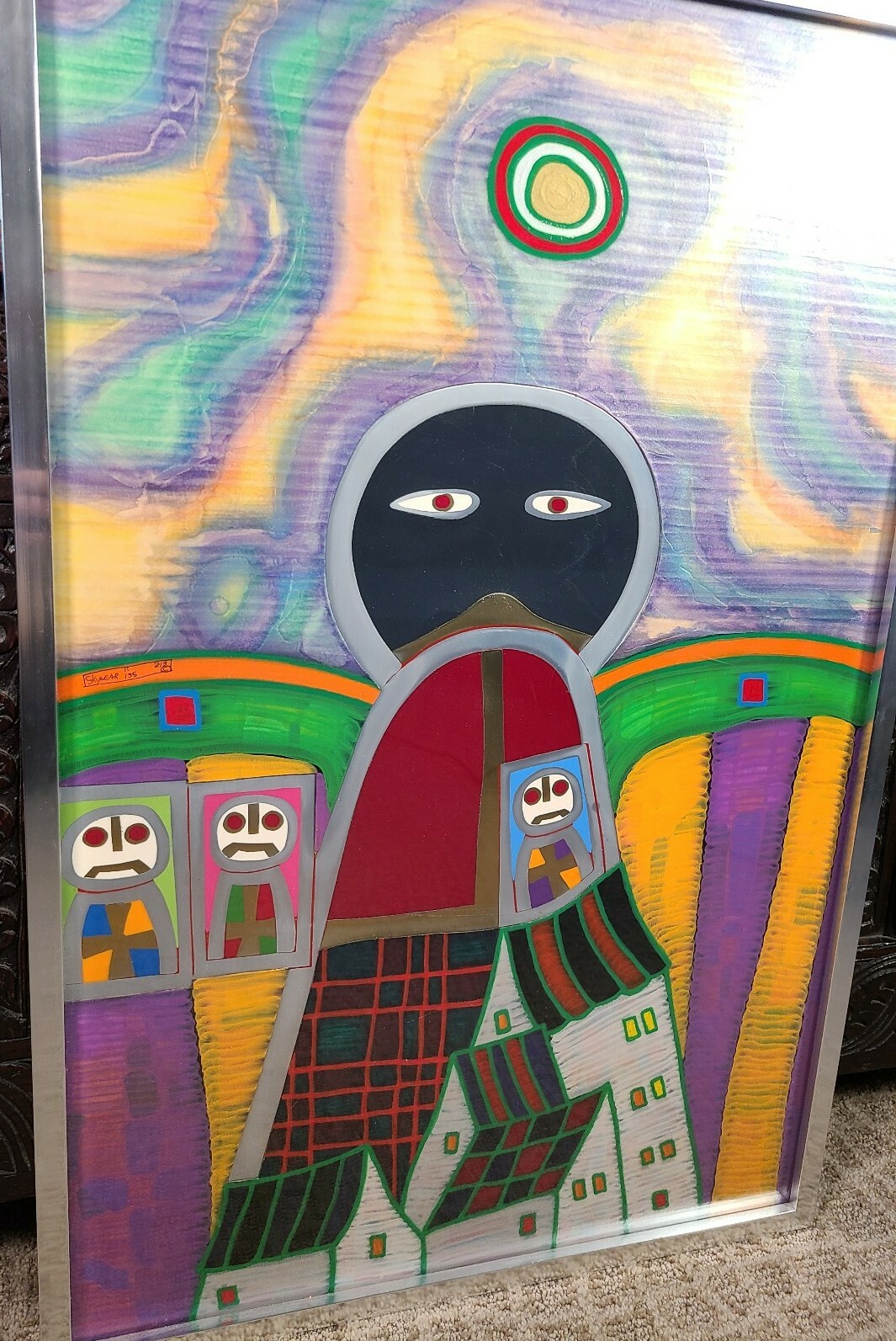 Butch Skynear Alien UFO Painting Vintage Outsider Folk Art Mid Century Modern
