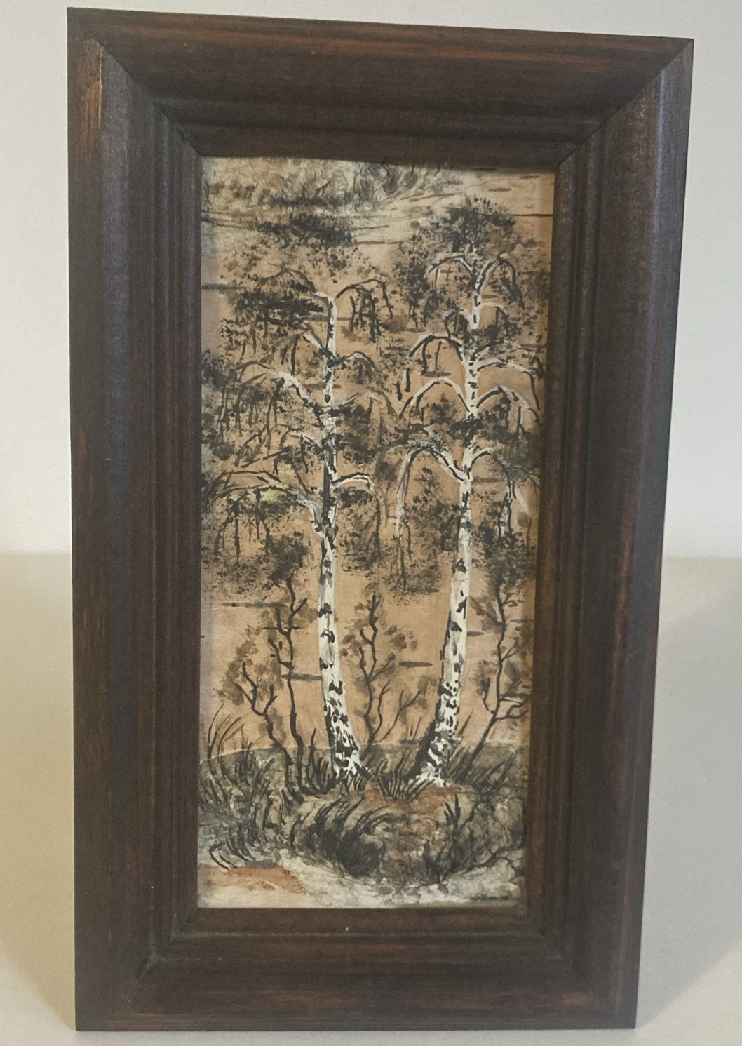 Vtg Small Russian Birch Bark Landscape Framed Artist Signed Set of 3