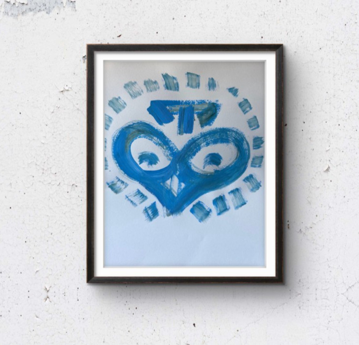 Original Acrylic Painting Aztec Blue Monkey Abstract 11×14 Paper Signed
