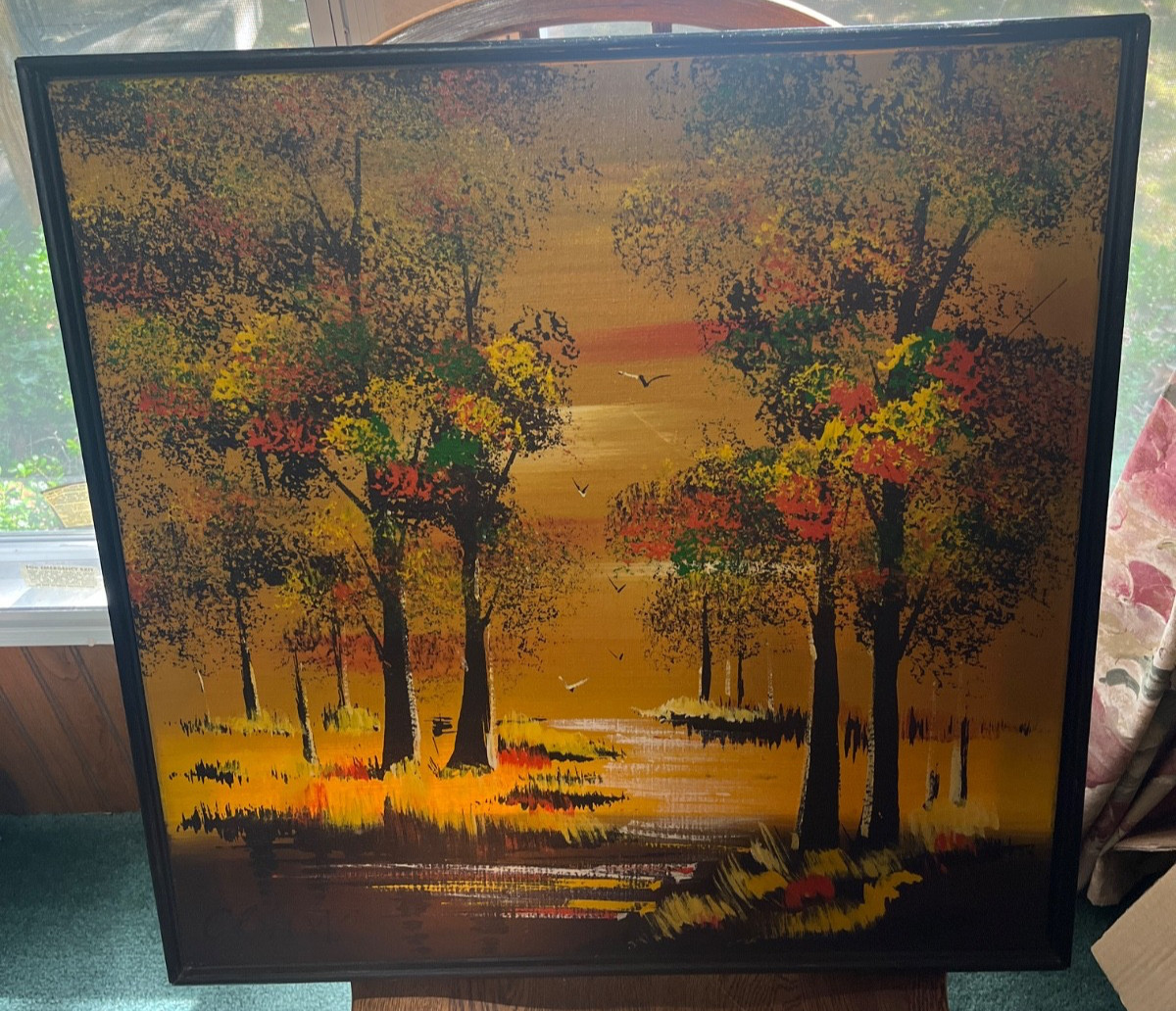 Autumn Fall Foliage Trees Nature Sunset C. Roberts Signed Oil Painting MCM READ