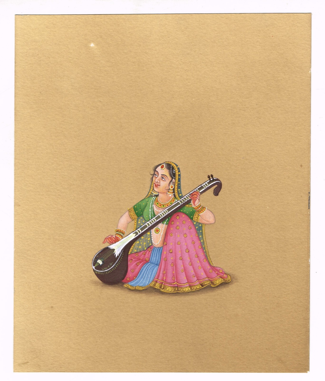 Handmade Indian Miniature Painting Of Meera Bai With Musical Instrument