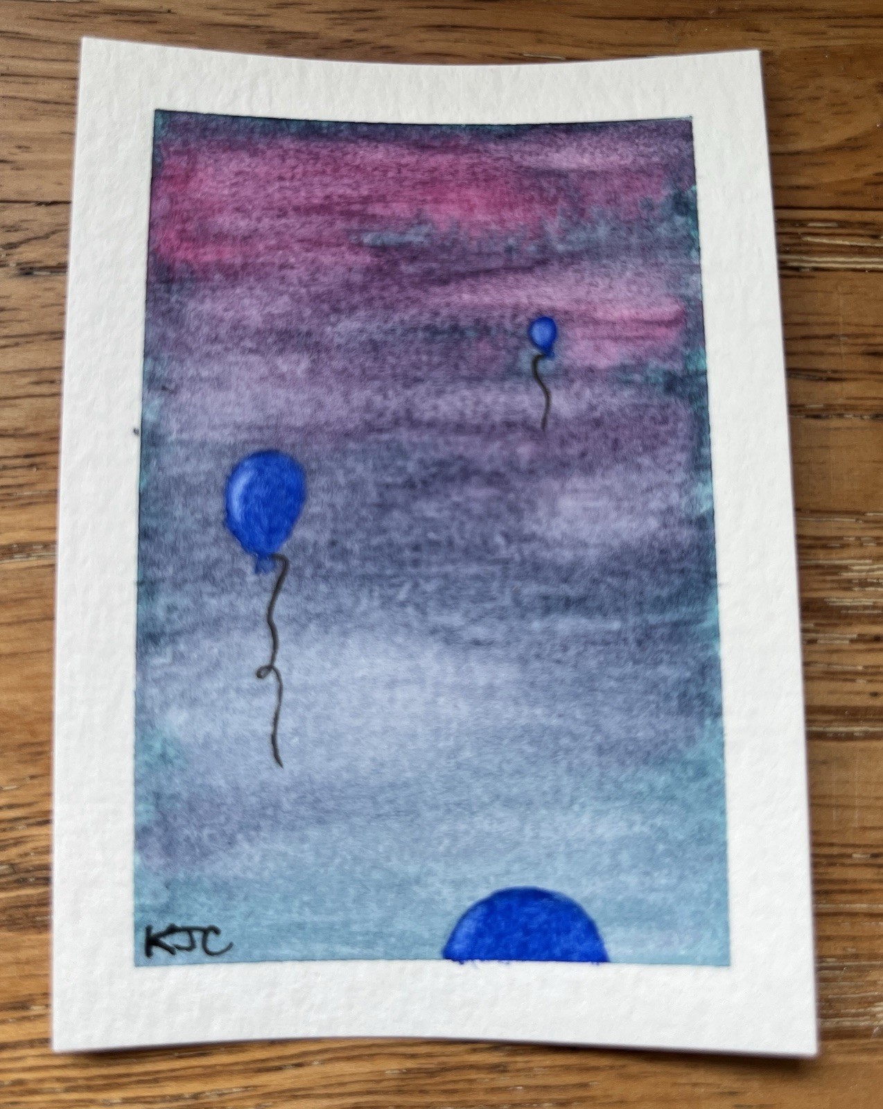 ACEO original art: Floating Balloons 1 (watercolor & pen)
