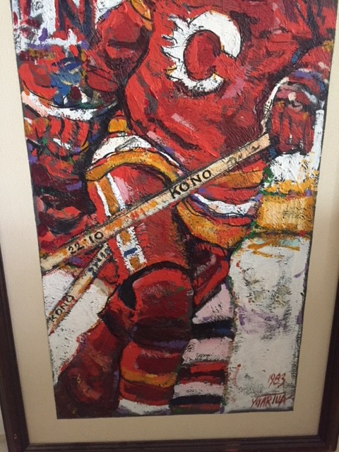 Original Oil Painting of Hockey Players by Paul Ygartua Canadian Artist Signed