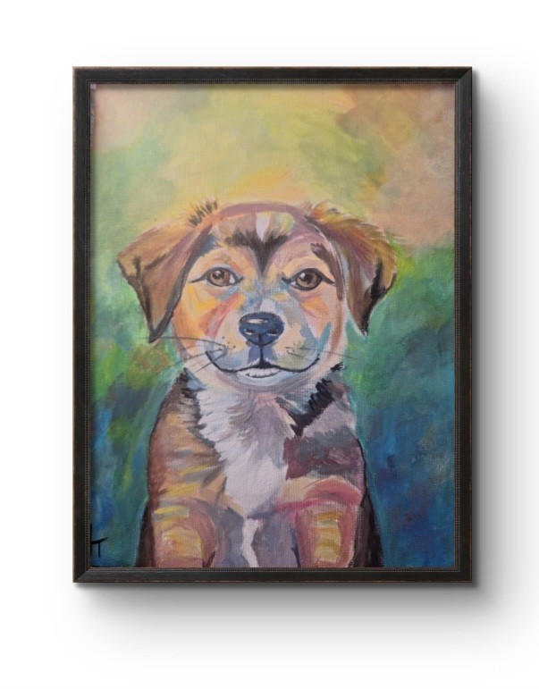 Original Impressionist Puppy Acrylic 9×12 Painting On Canvas Paper