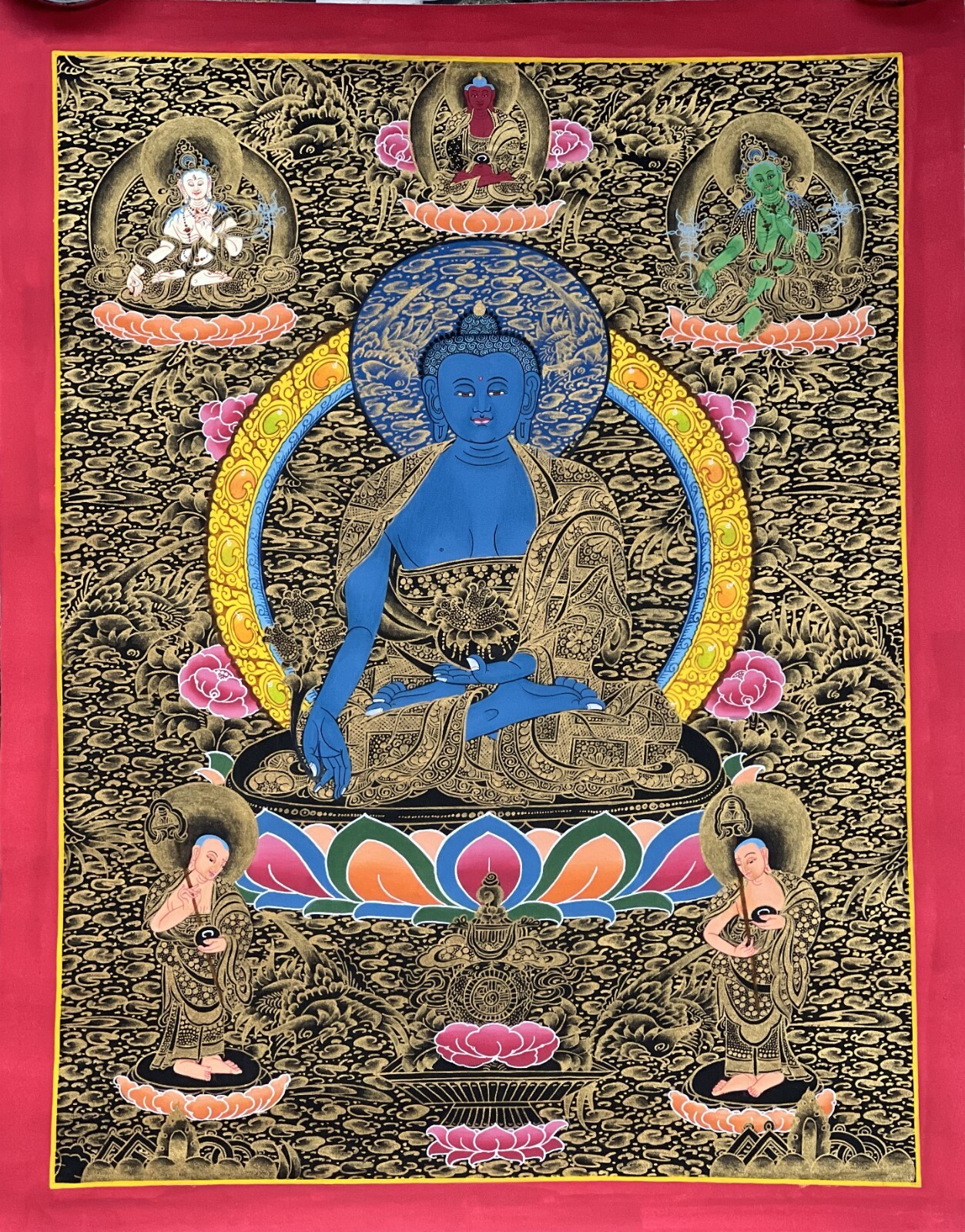 MEDICINE BUDDHA/ BHAISAJYAGURU ORIGINAL MASTERPIECE TIBETAN THANGKA PAINTING