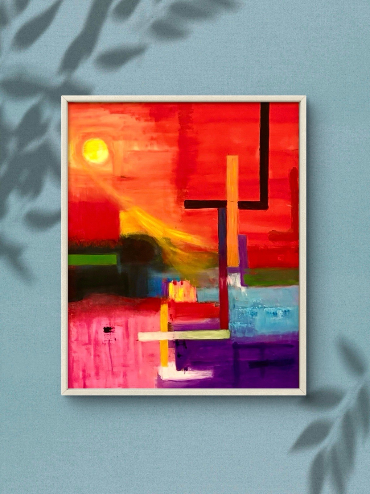 Large 30×40 Original Oil Painting Sunset Landscape Colorful Abstract Wall Art