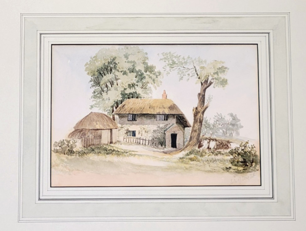 c1900 Antique Watercolor Isle of Wight English Cottage Painting House Landscape