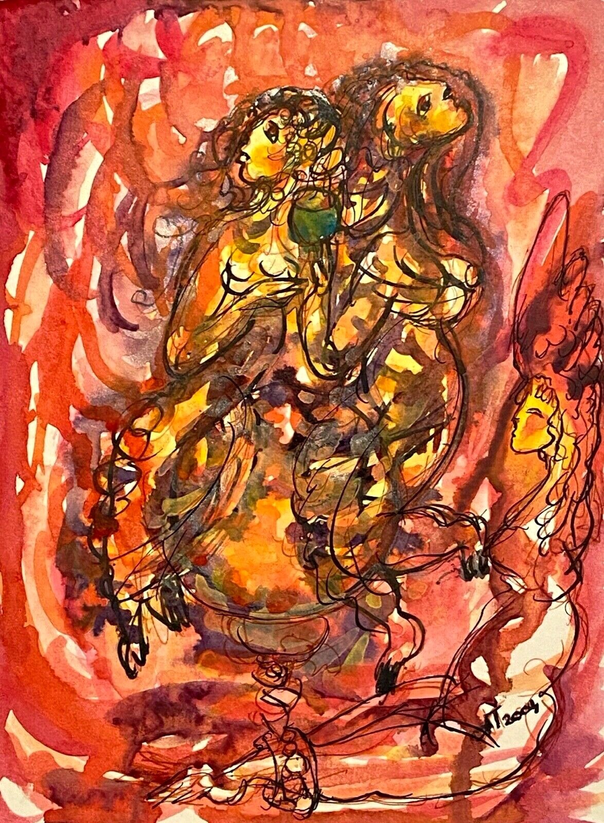 A T SURREAL OUTSIDER MODERNIST ABSTRACT MIXED MEDIA FIGURE PORTRAIT PAINTING