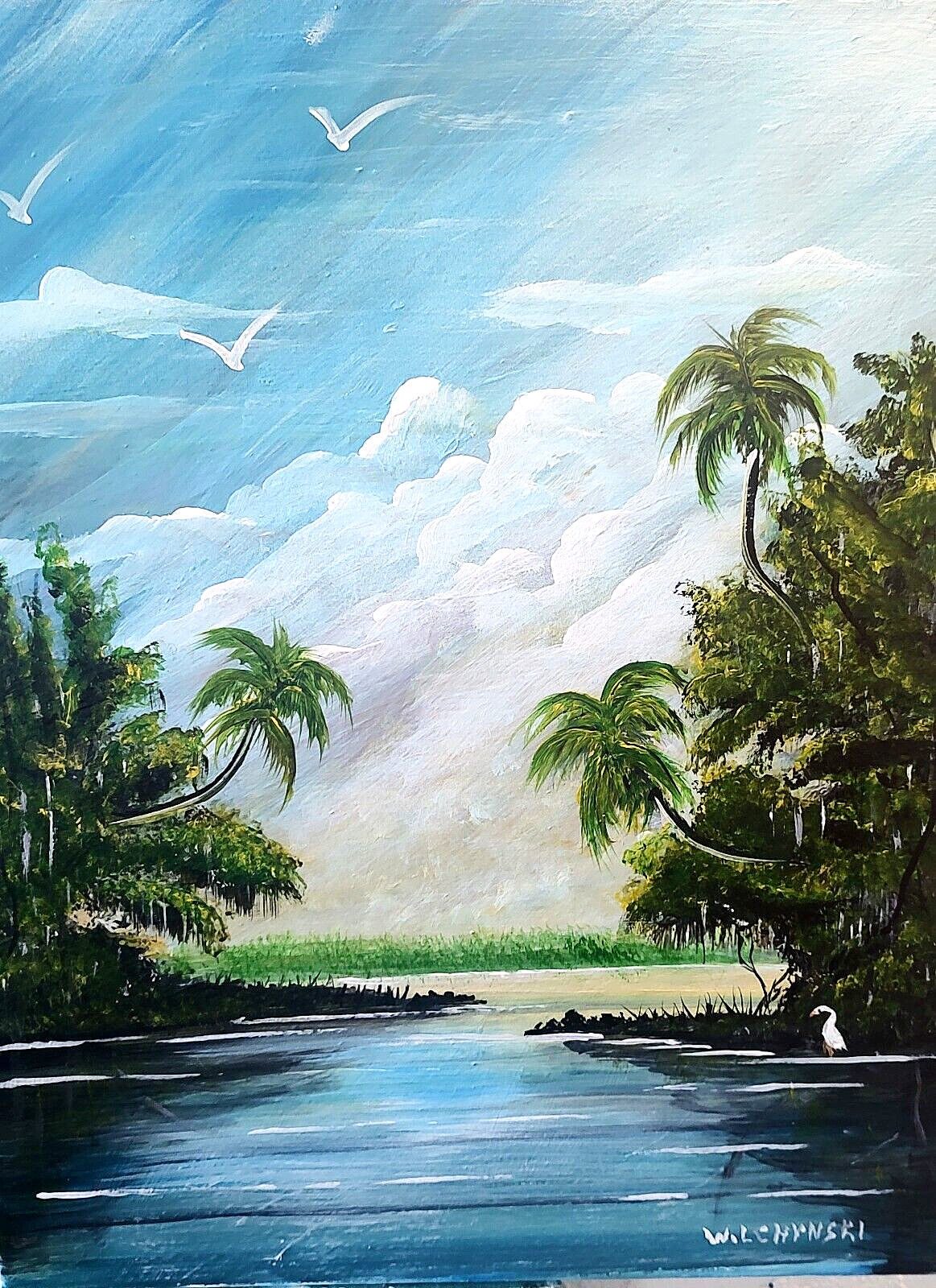 Florida Highwaymen Style – Original painting – «Florida Crystal River»
