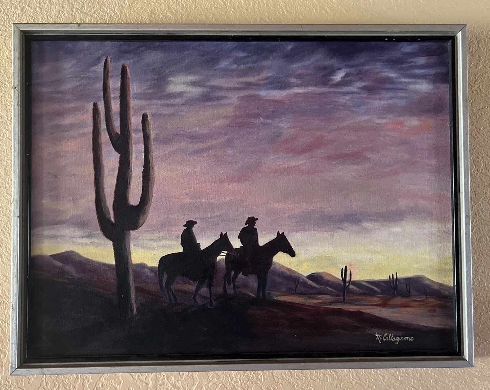 Vintage Original Oil On Canvas Signed Western Desert 25.5×191/4×2 W/Frame